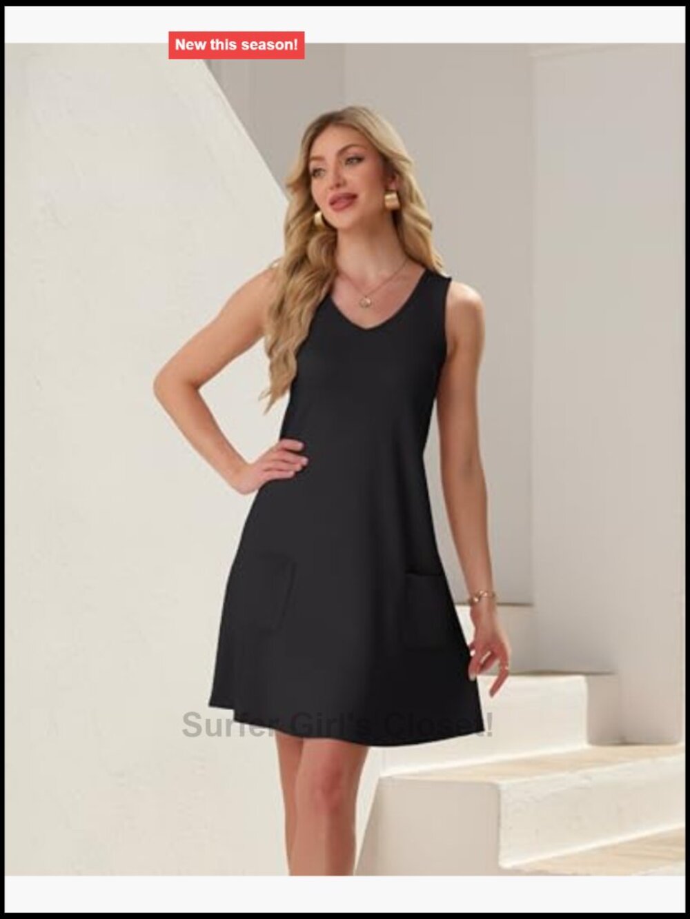 V Neck Sleeveless Tank Dress with Pockets for Summer Beach Vacation - Picture 3 of 7
